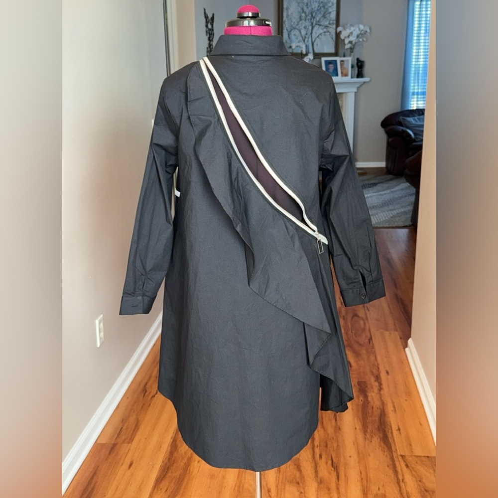 Vor Nisantasi NWOT asymmetrical black white button down ruffle zip shirt dress L - Picture 14 of 16
